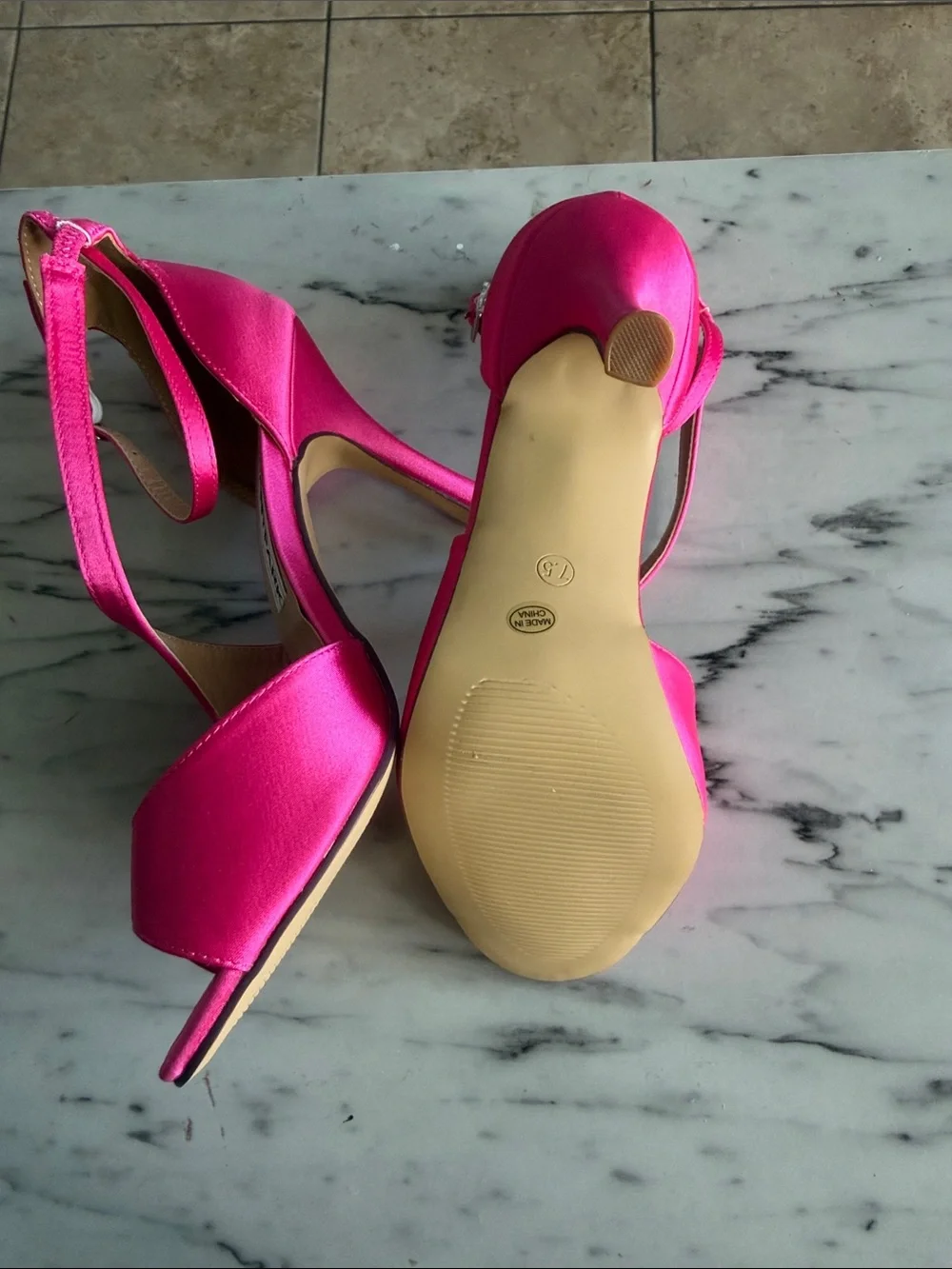 Satin Strappy High Heel Sandals in Hot Pink